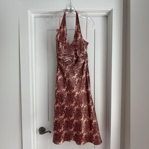 Ann Taylor LOFT Retro Paisley Pink Halter Dress in Silk Satin